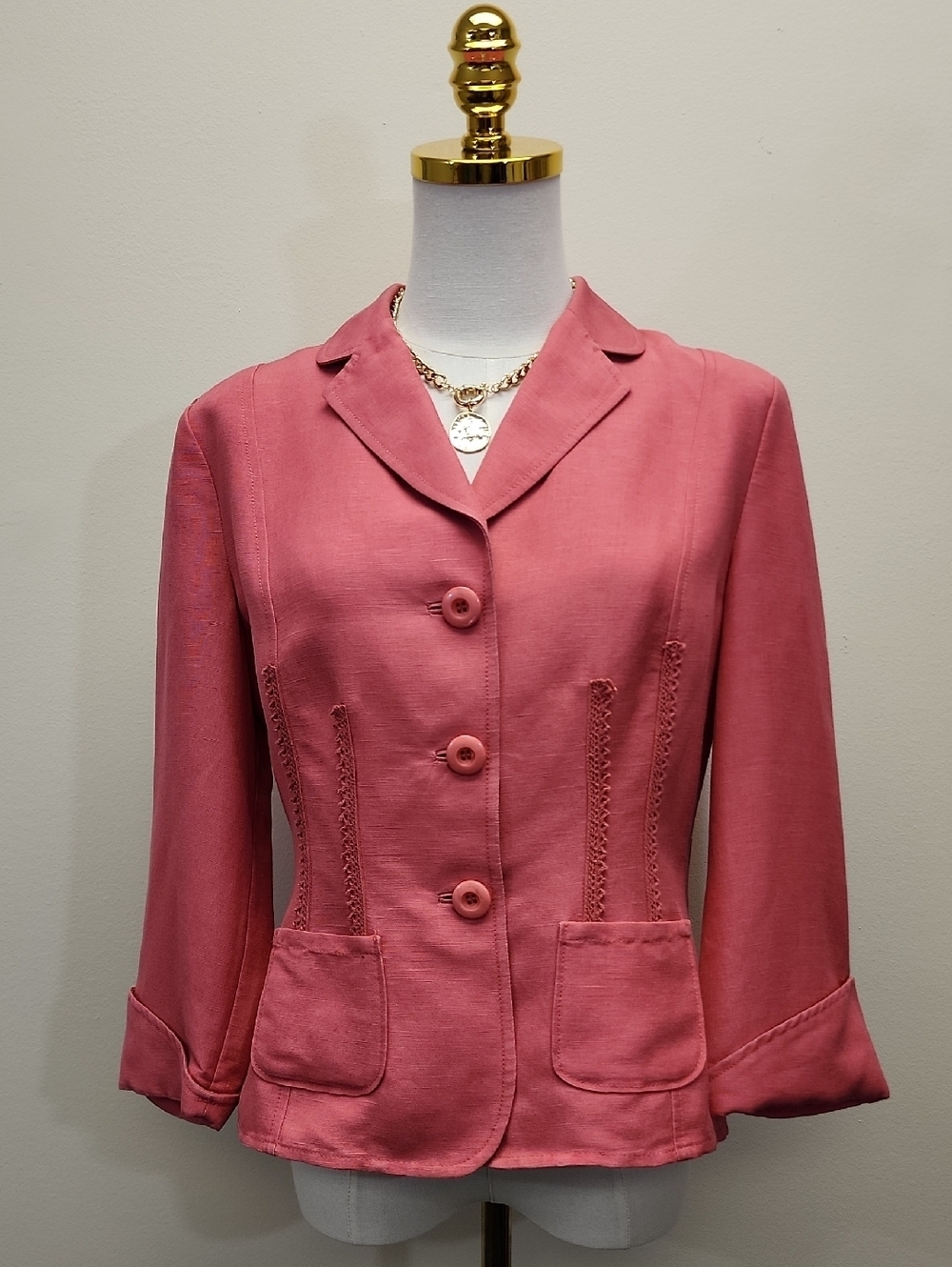 Emma James Pink Blazer Jacket Tailored Button Front Career Office Size 10 Petite
